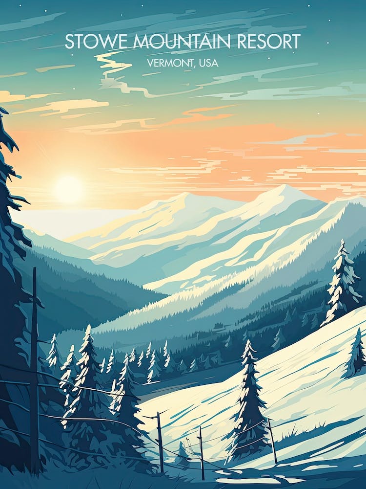 Poster Of Stowe Mountain Resort   Vermont, Usa, Ski Resort Illustration 0