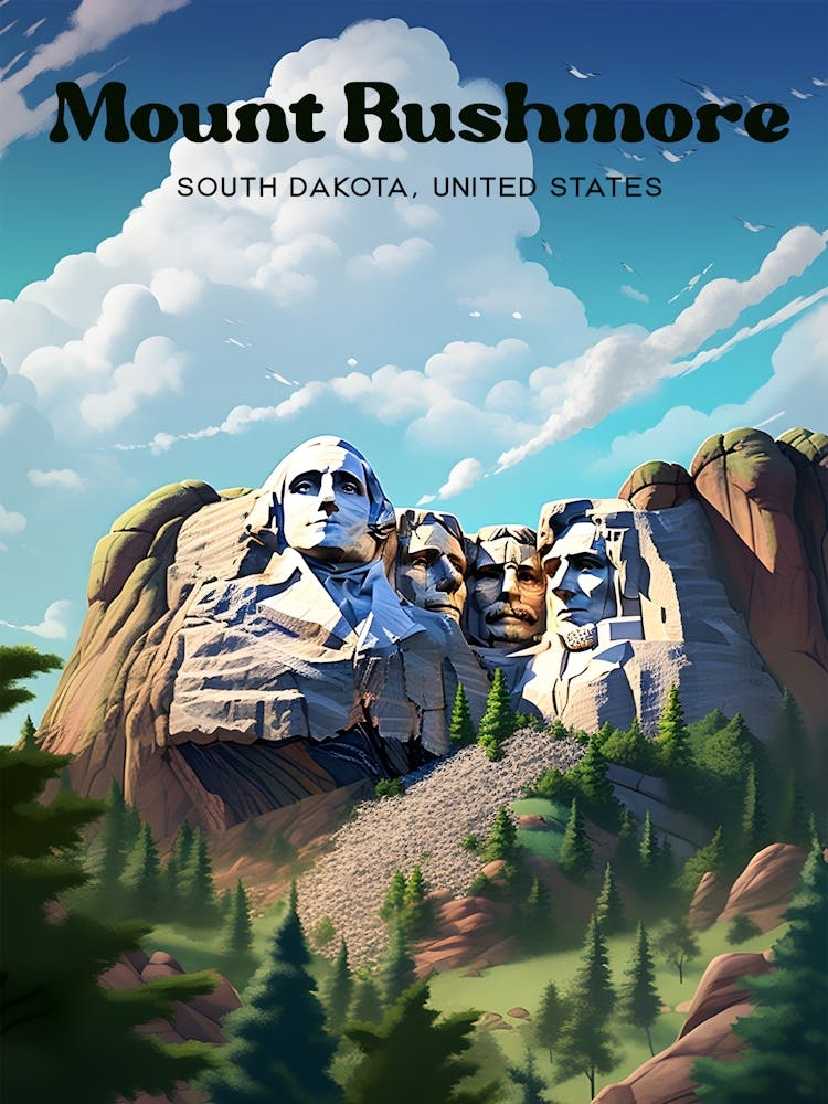 Mount Rushmore South Dakota USA Presidential Statue Modern Travel Illustration