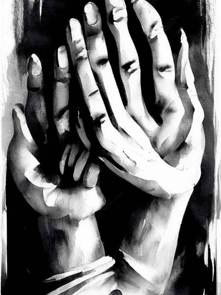 Blessing Hands 1 Symbol Black And White Painting