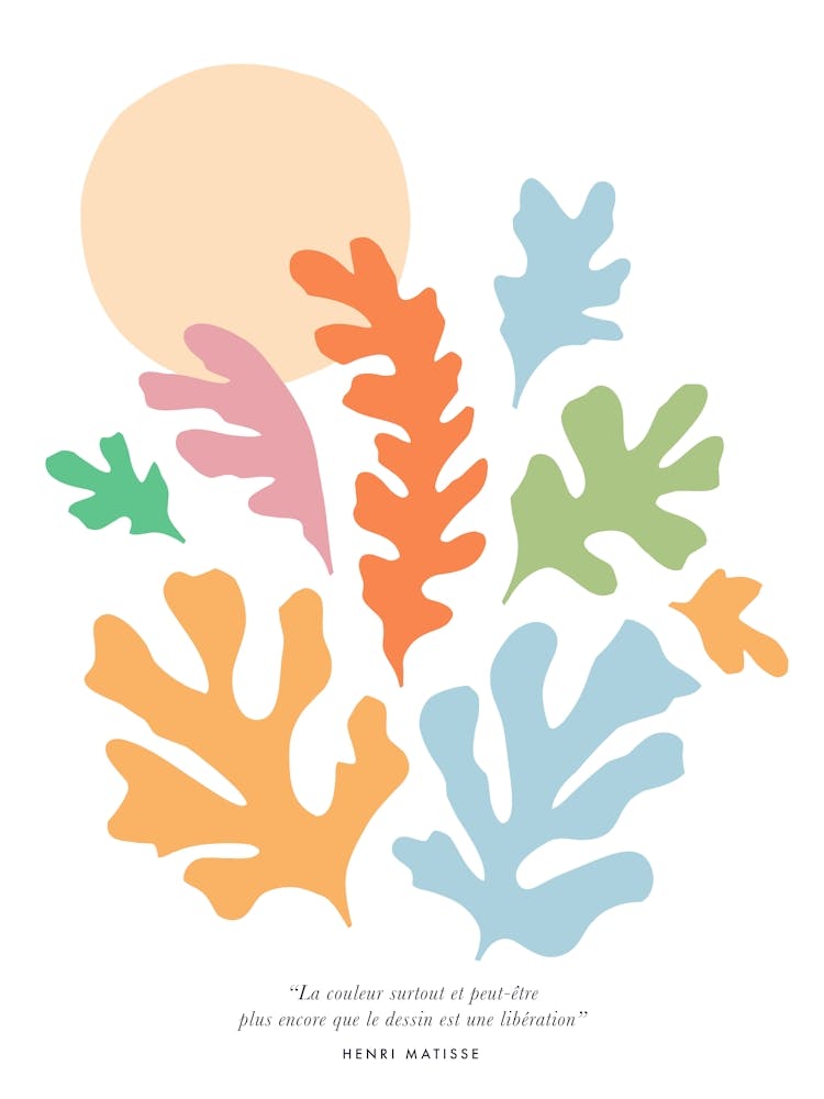 Abstract Matisse Pastel leafy Nature Cut-out on Peach Fuzz Sun