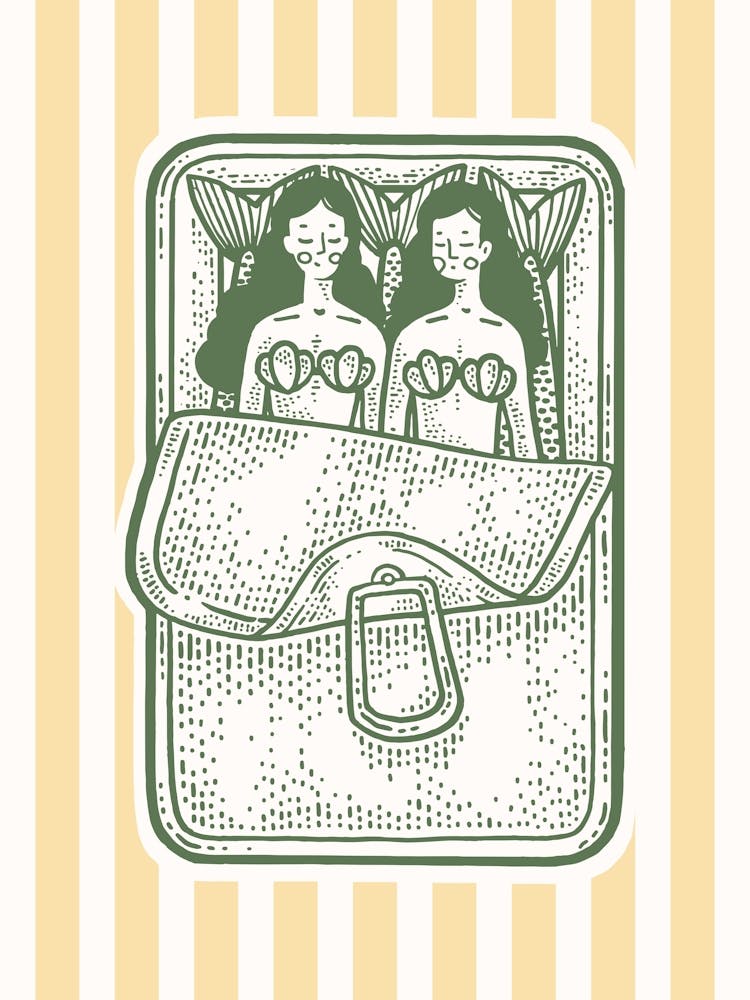 Mermaids Green Sardines Striped Poster