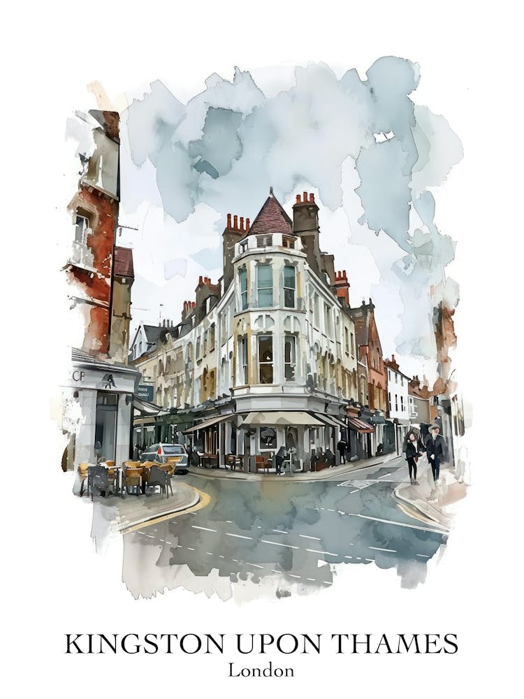 Kingston Upon Thames Arrondissement de Londres Aquarelle de Rue 3 Affiche
