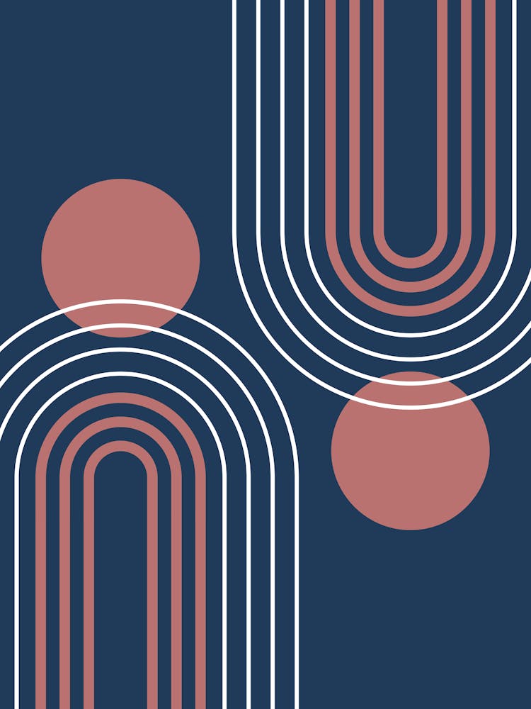 Mid Century Modern Geometric B24 In Navy Blue And Marsala (Rainbow And Sun Abstract) 01