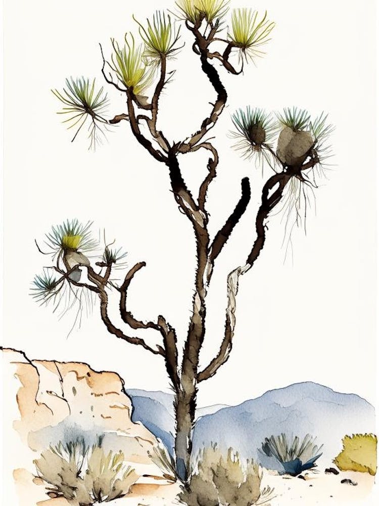 Joshua Tree In Mountain Foothill Minimilist Watercolour  (3)