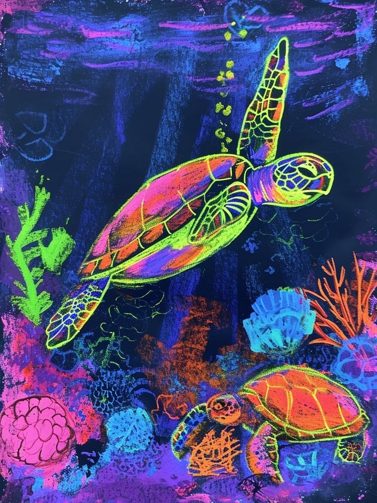 Neon Underwater Sea Turtle Doodle 4