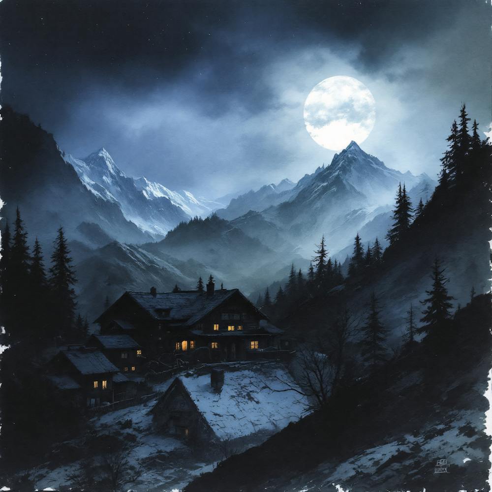 Moonlit Night Over A Mountain Village