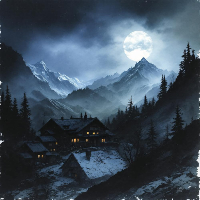 Moonlit Night Over A Mountain Village