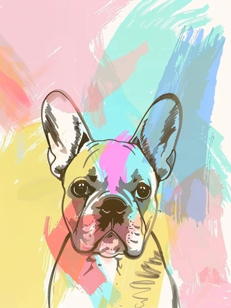 Französische Bulldogge Pastell-Linien-Aquarell-Illustration 3