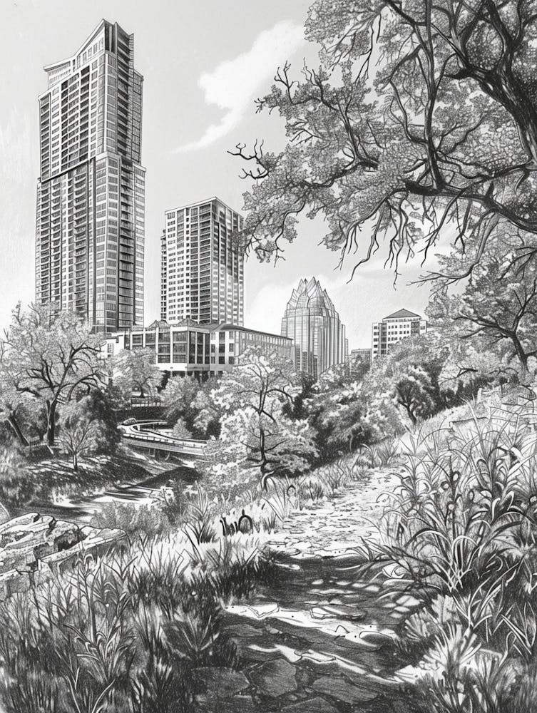 The Domain Austin Texas Black And White Drawing 2