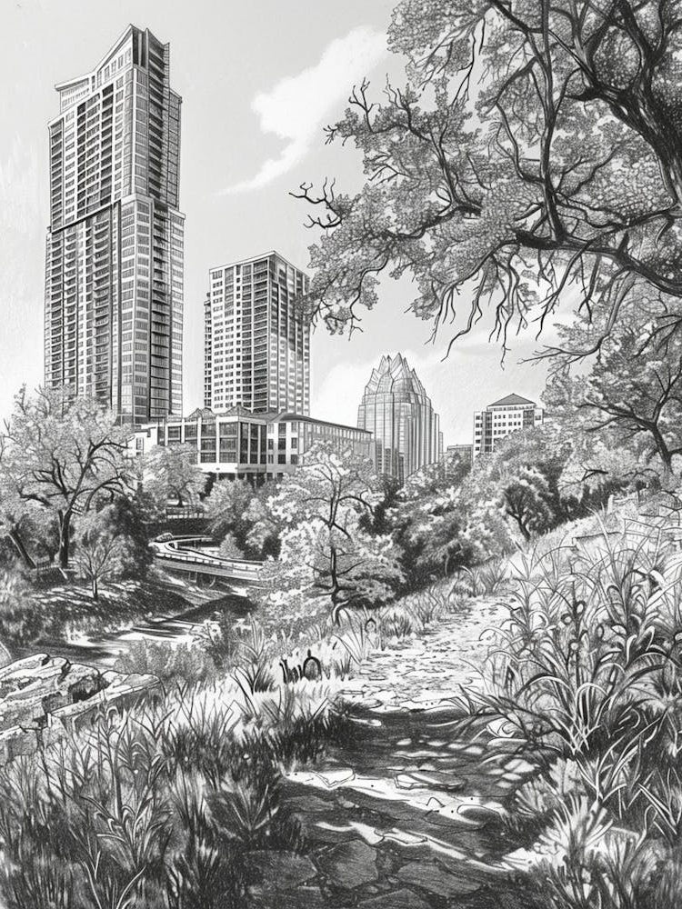 The Domain Austin Texas Black And White Drawing 2