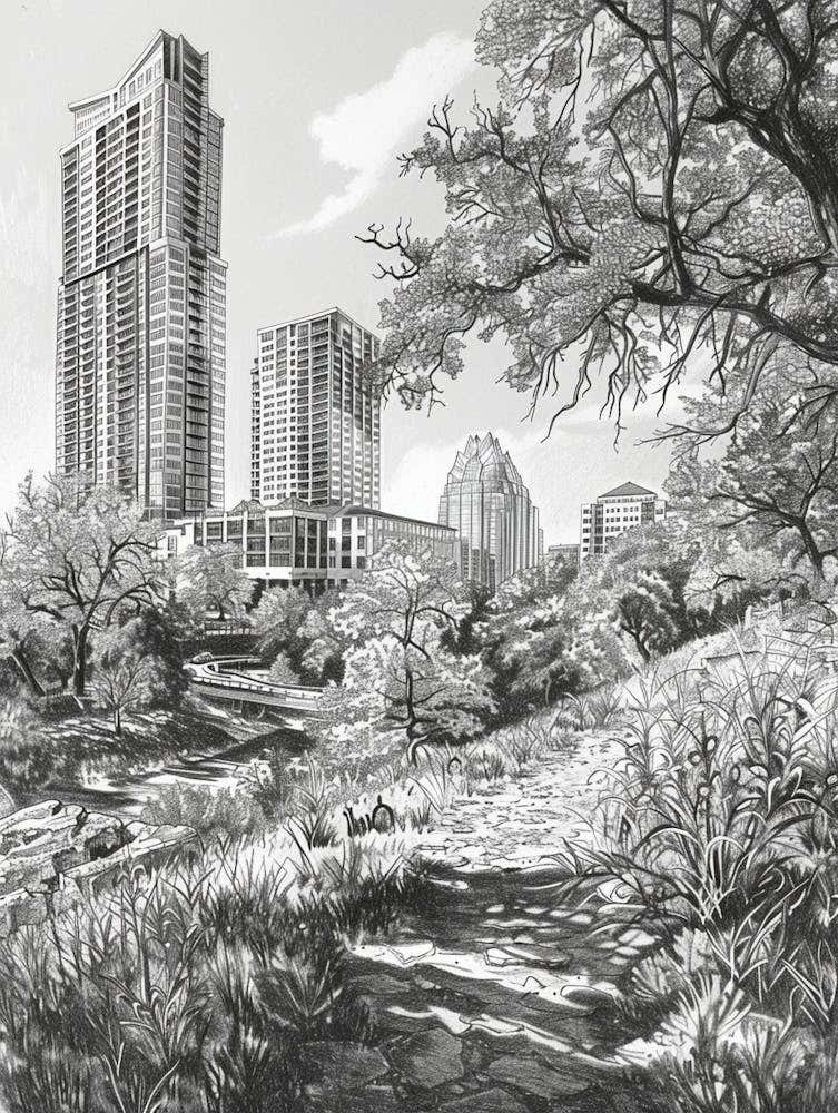 The Domain Austin Texas Black And White Drawing 2