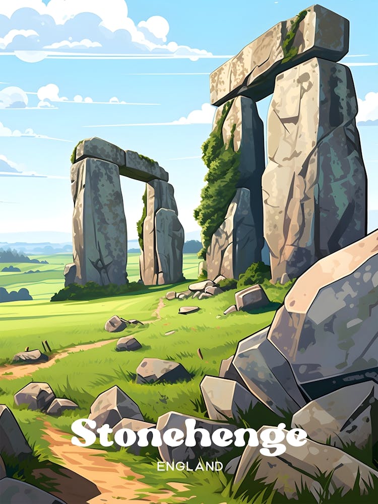 Stonehenge England Prehistoric Travel Art Illustration