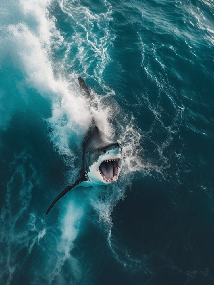 An Aerial View Of A Shark Swimming In A Large Wave 2
