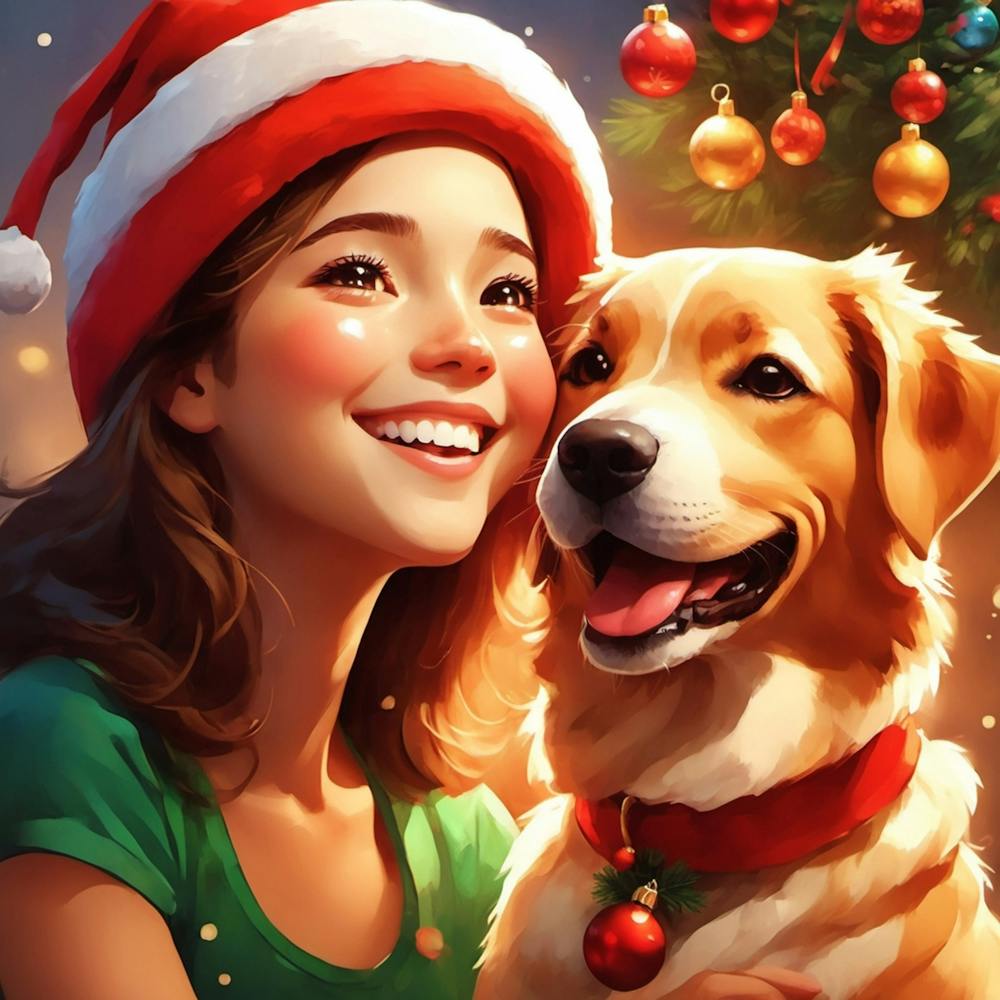 Christmas Girl With A Dog