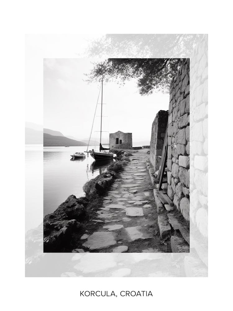 Poster Of Korcula, Croatia, Black And White Old Photo 4