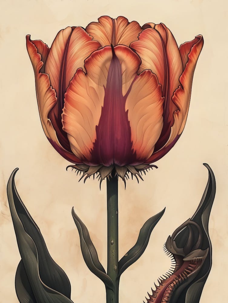 Art Floral 0008 Fleur Unique 0012 Belles Fleurs 0006 Bp6586 Dessin Botanique Détaillé de Style Ancien d'une Plante Carnivore 763cd
