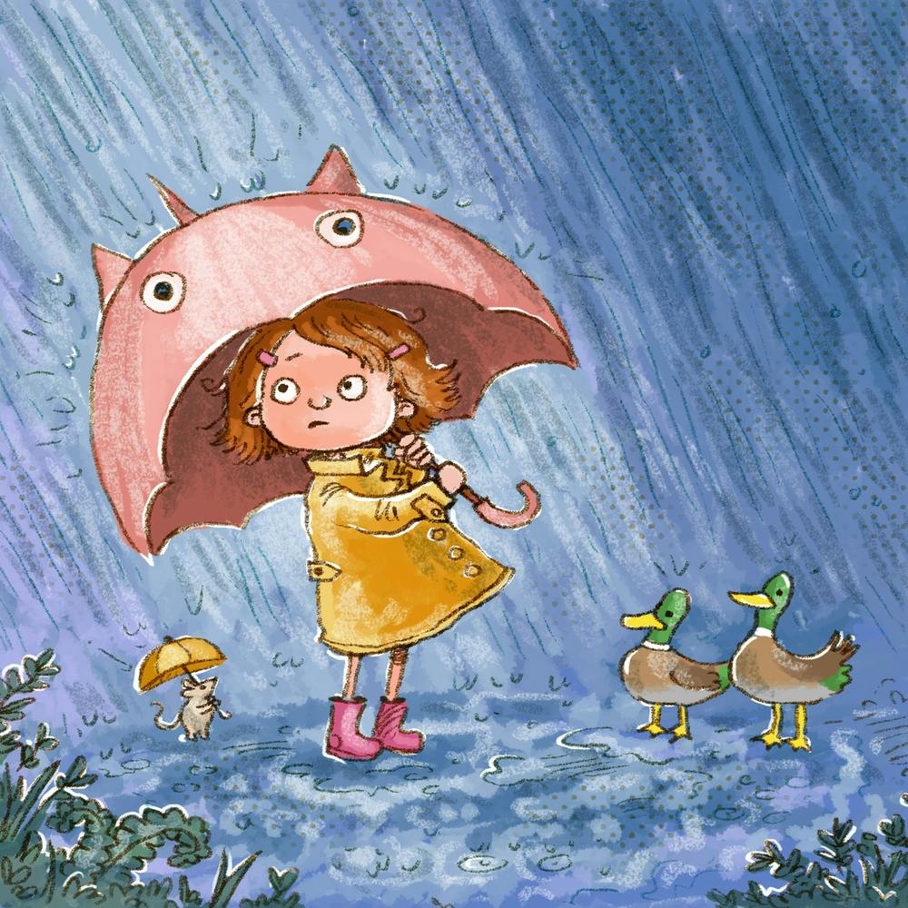 Sweet Rain Umbrella Girl Illustration