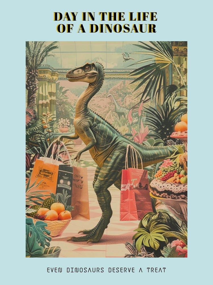 Dinosaur Shopping Retro Collage 3 Poster