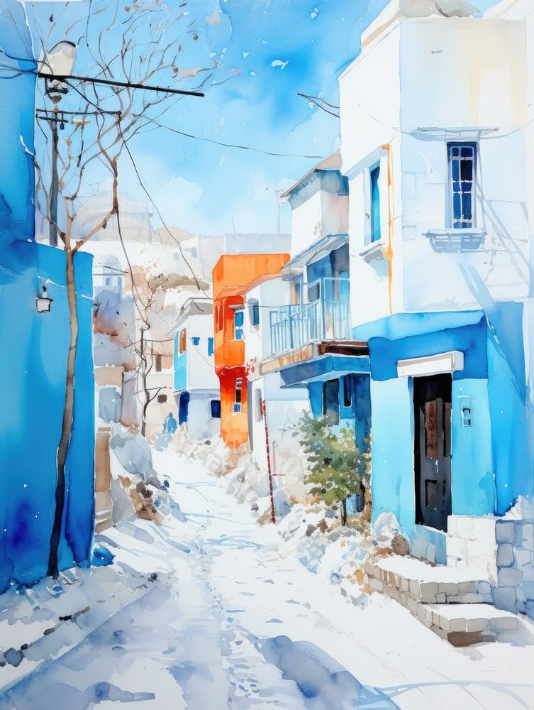 Blue Houses In Winter