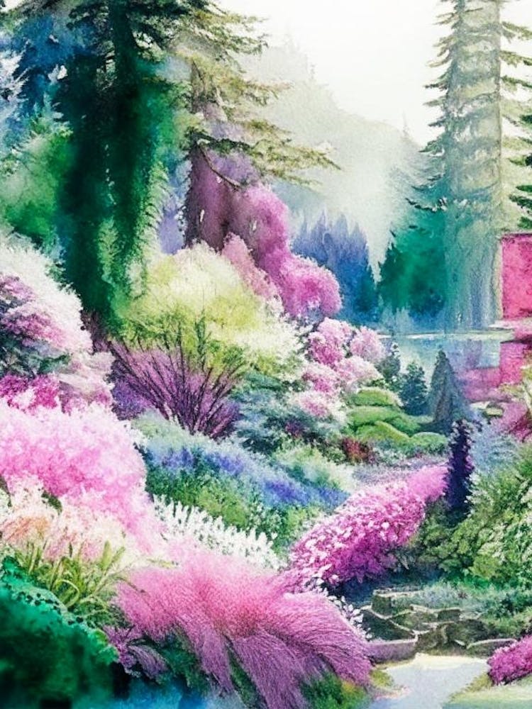 Butchart Gardens, 1, Canada Pastel Watercolour