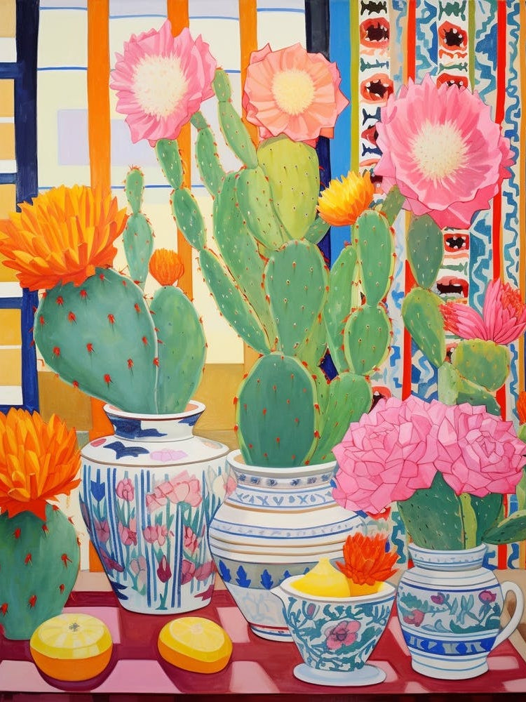 Cactus Painting Maximalist Still Life Opuntia Fragilis Cactus 1
