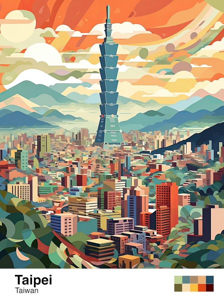 Taipei,Taiwan, Geometric Illustration 1 Poster