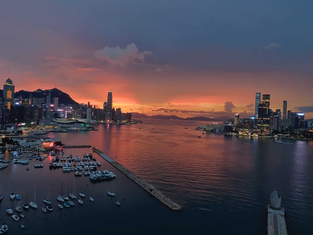 Sonnenuntergang, Victoria Harbour, Hong Kong