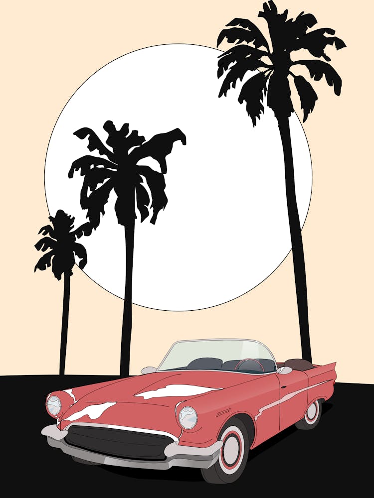 Vintage Car With Palm Trees 2