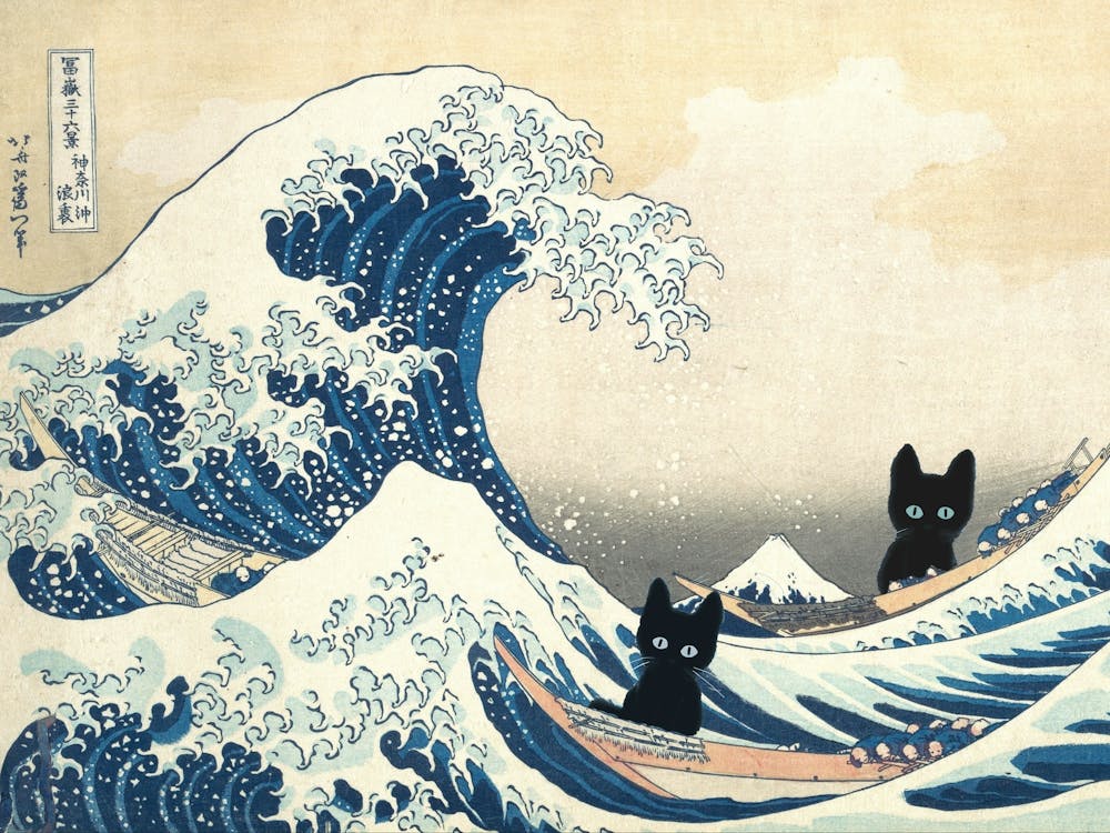 The Great Wave Off Kanagawa Inspired Cat Bathroom