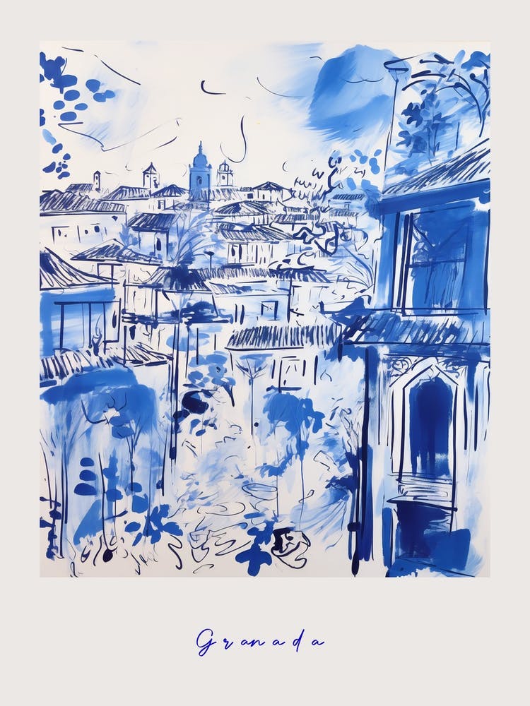 Granada Spain Mediterranean Blue Drawing Poster