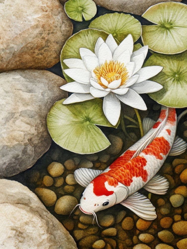 Koi Fish And Water Lily