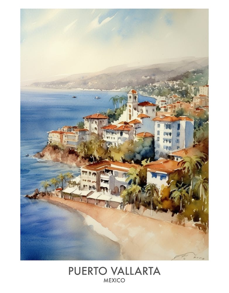 Puerto Vallarta 1 Watercolour Travel Poster