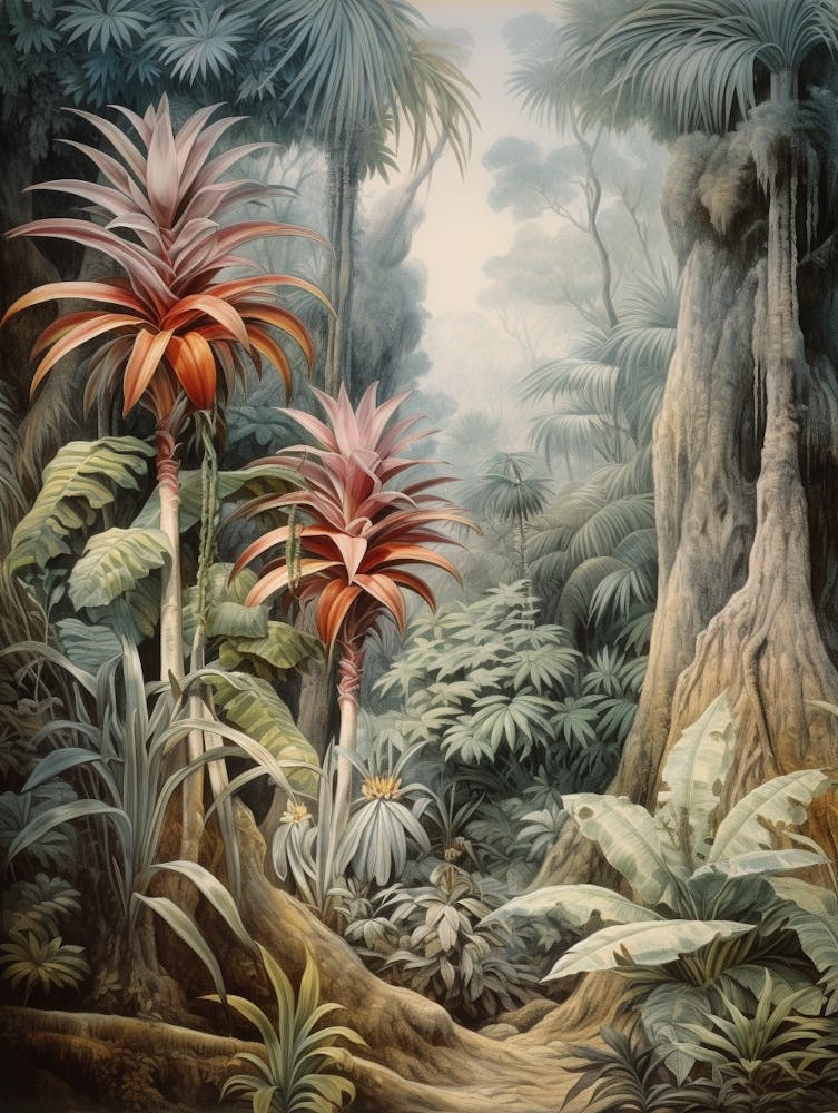 Vintage Jungle Botanical Illustration Bromeliads 1