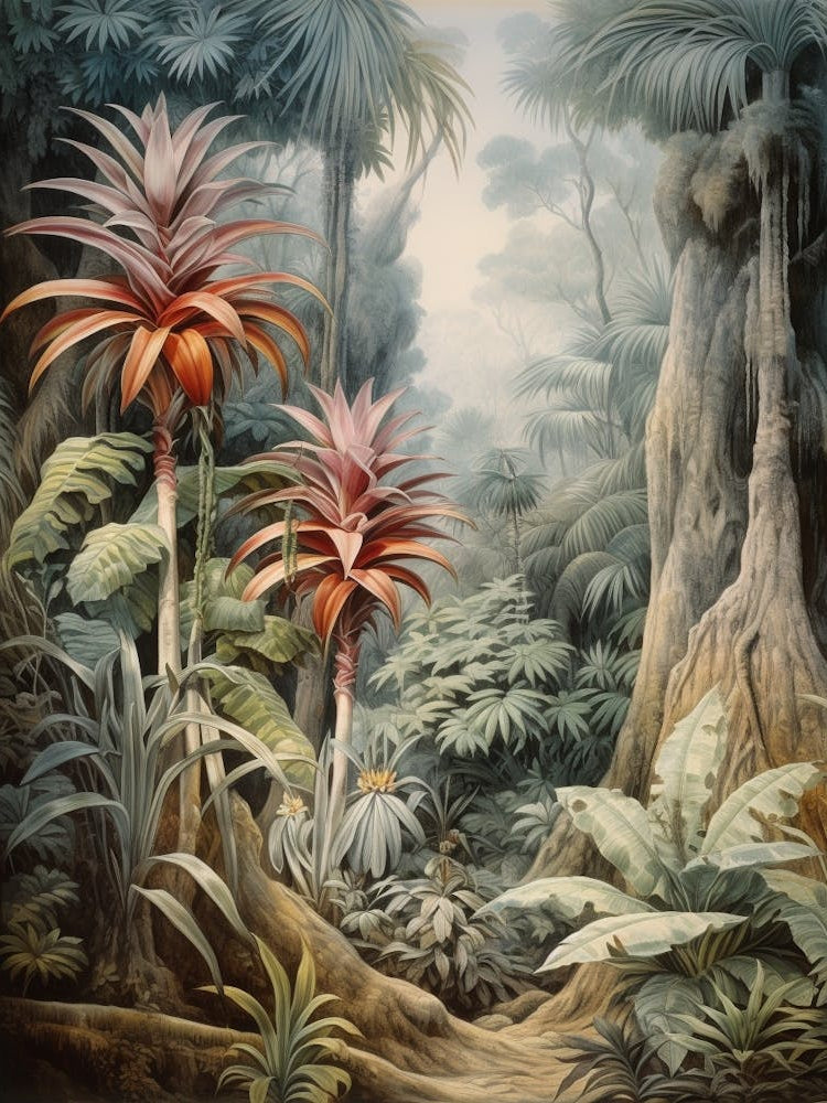 Vintage Jungle Botanical Illustration Bromeliads 1