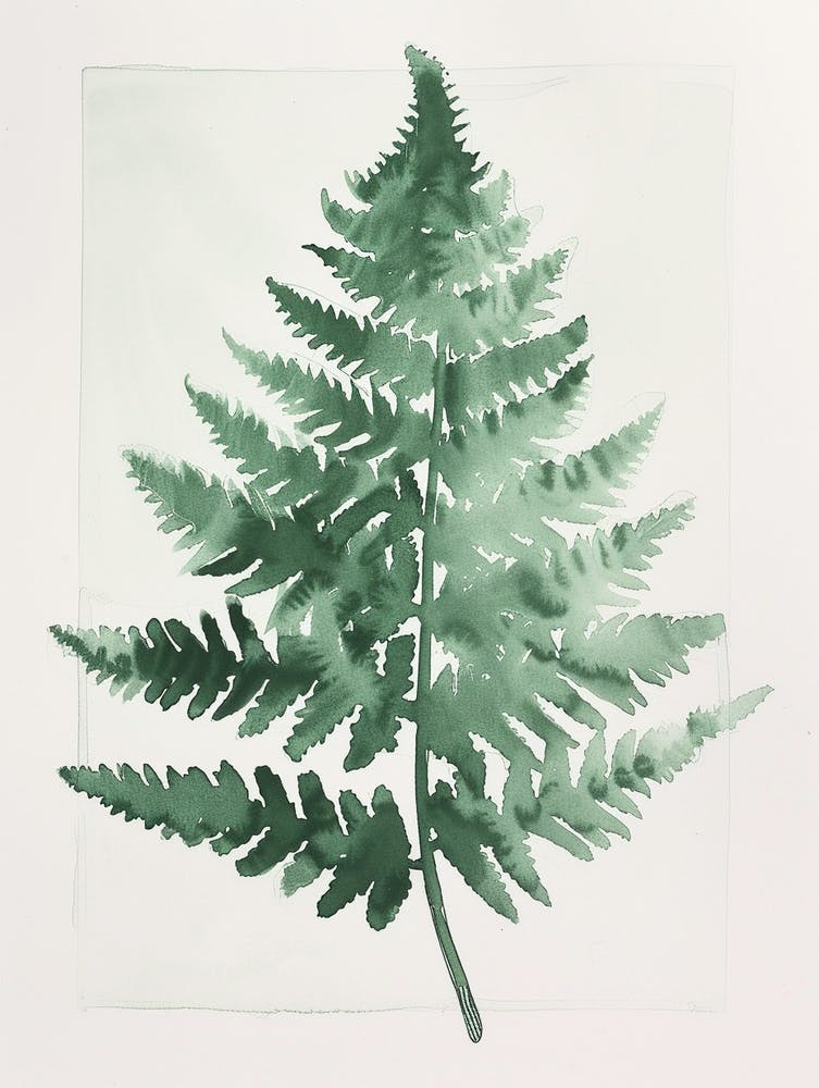 Green Ink Painting Of A Royal Fern 1