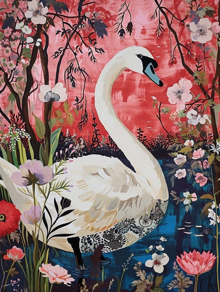 Floral Animal Painting Swan 2