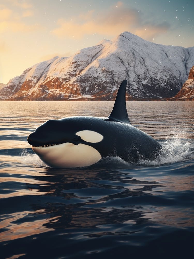 Icy Mountain Realistic Photography Orca Whale2