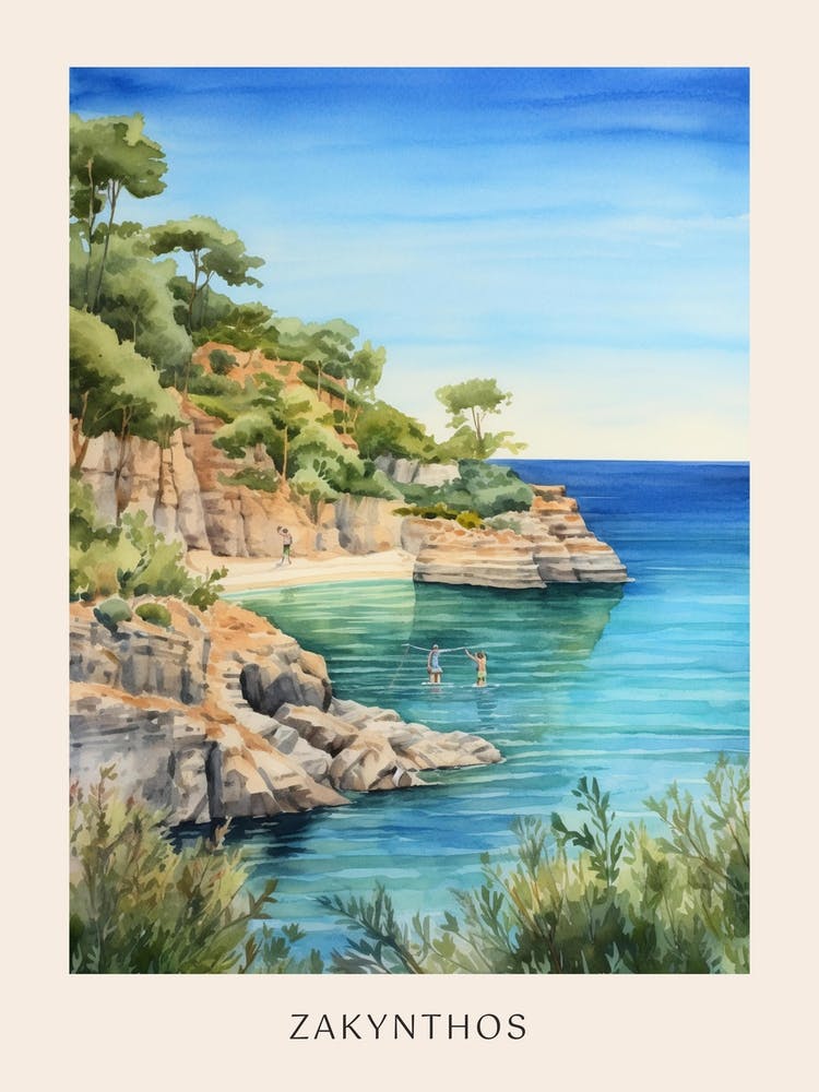 Schwimmen in Zakynthos Greece 2 Aquarell-Poster