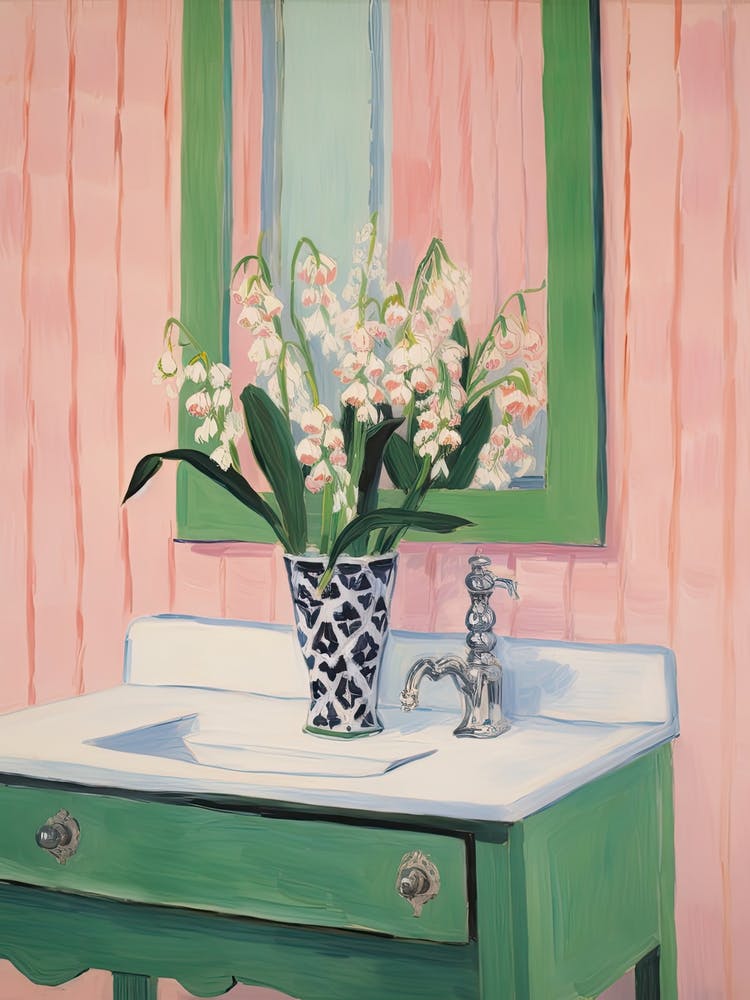 Bathroom Vanity Painting With A Lily Of The Valley Bouquet 1