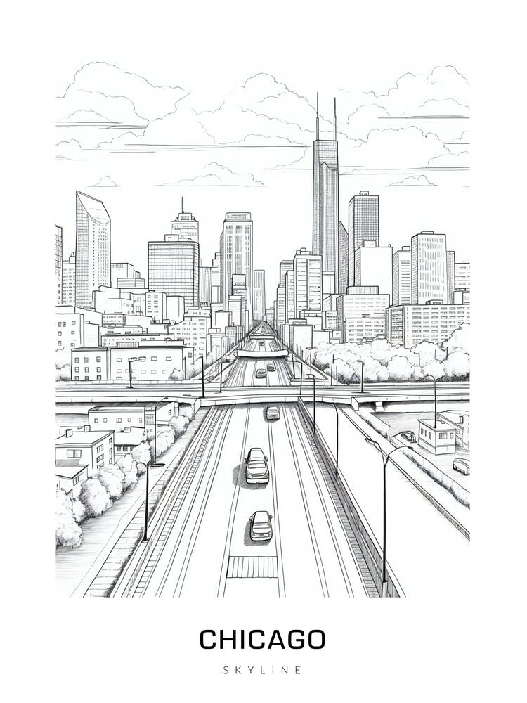 Chicago Skyline B&W Poster
