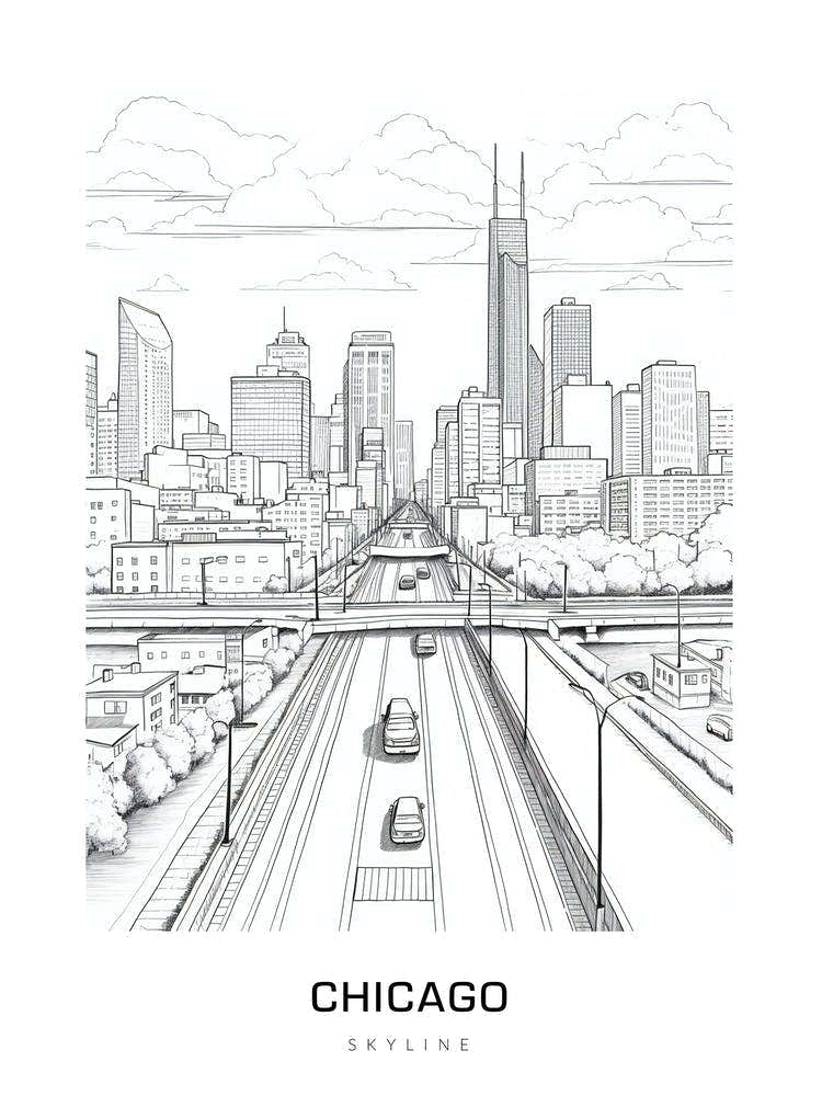 Chicago Skyline B&W Poster