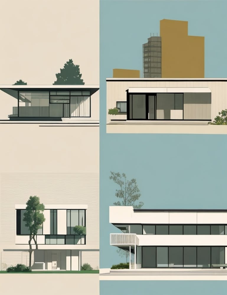 Iconic Mid-Century Modern Architectural Landmarks with Clean Lines and Geometric Shapes Series - 2
