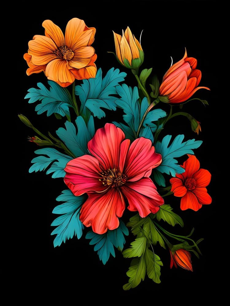 Flowers On A Black Background 8