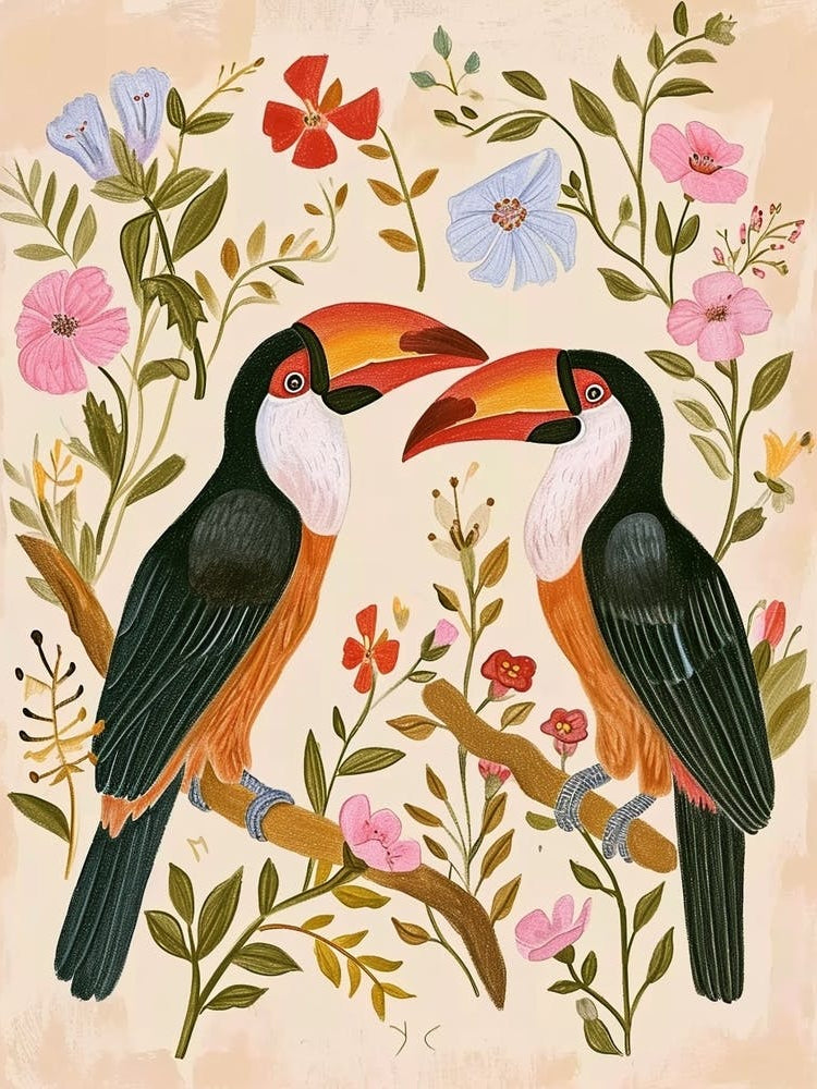 Folksy Floral Animal Drawing Toucan 4