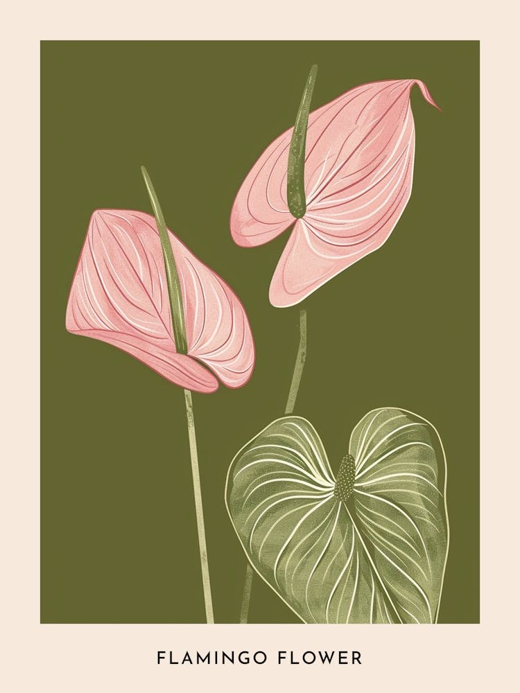 Pink & Green Flamingo Flower Flower Poster