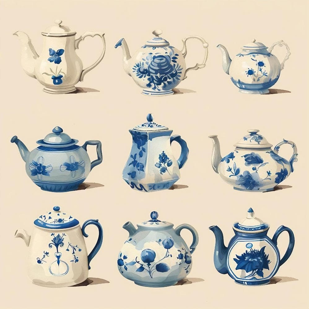 Vintage Teapot Wall, Blue Minimal Wall Print, Retro Square Wall Art, Kitchen Decor Prints, Printable Wall Decor, Digital Download