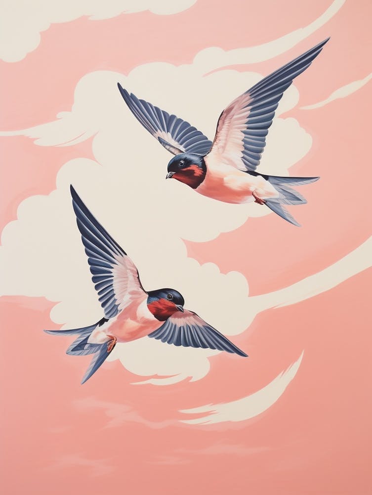 Vintage Japanese Inspired Bird Print Barn Swallow 1