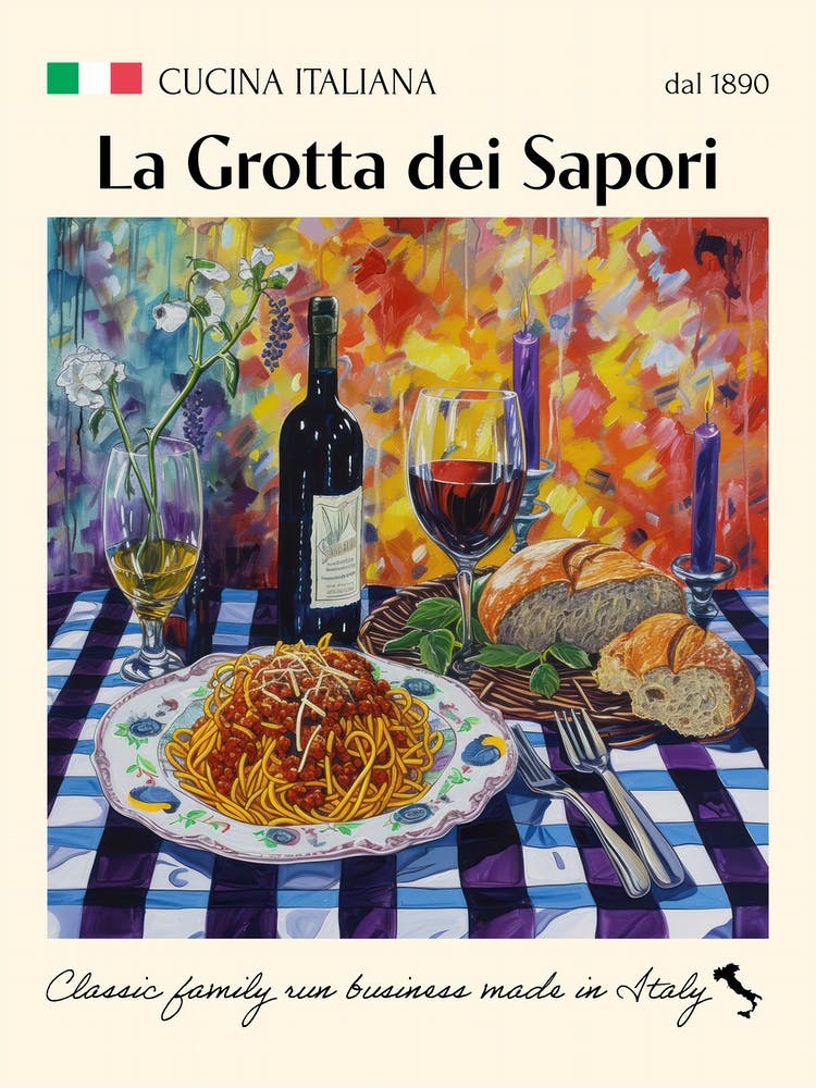 La Grotta Dei Sapori Trattoria Italian Poster Food Kitchen