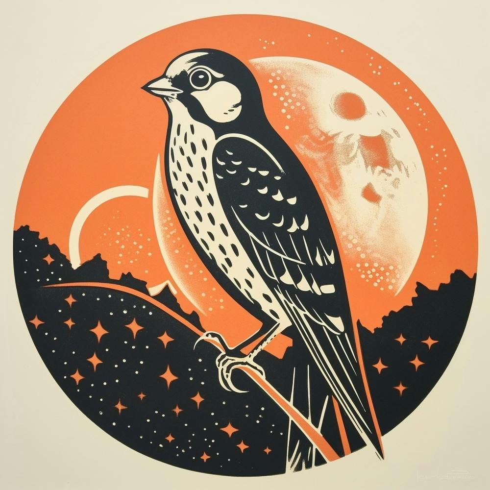 Retro Bird Lithograph American Kestrel 1