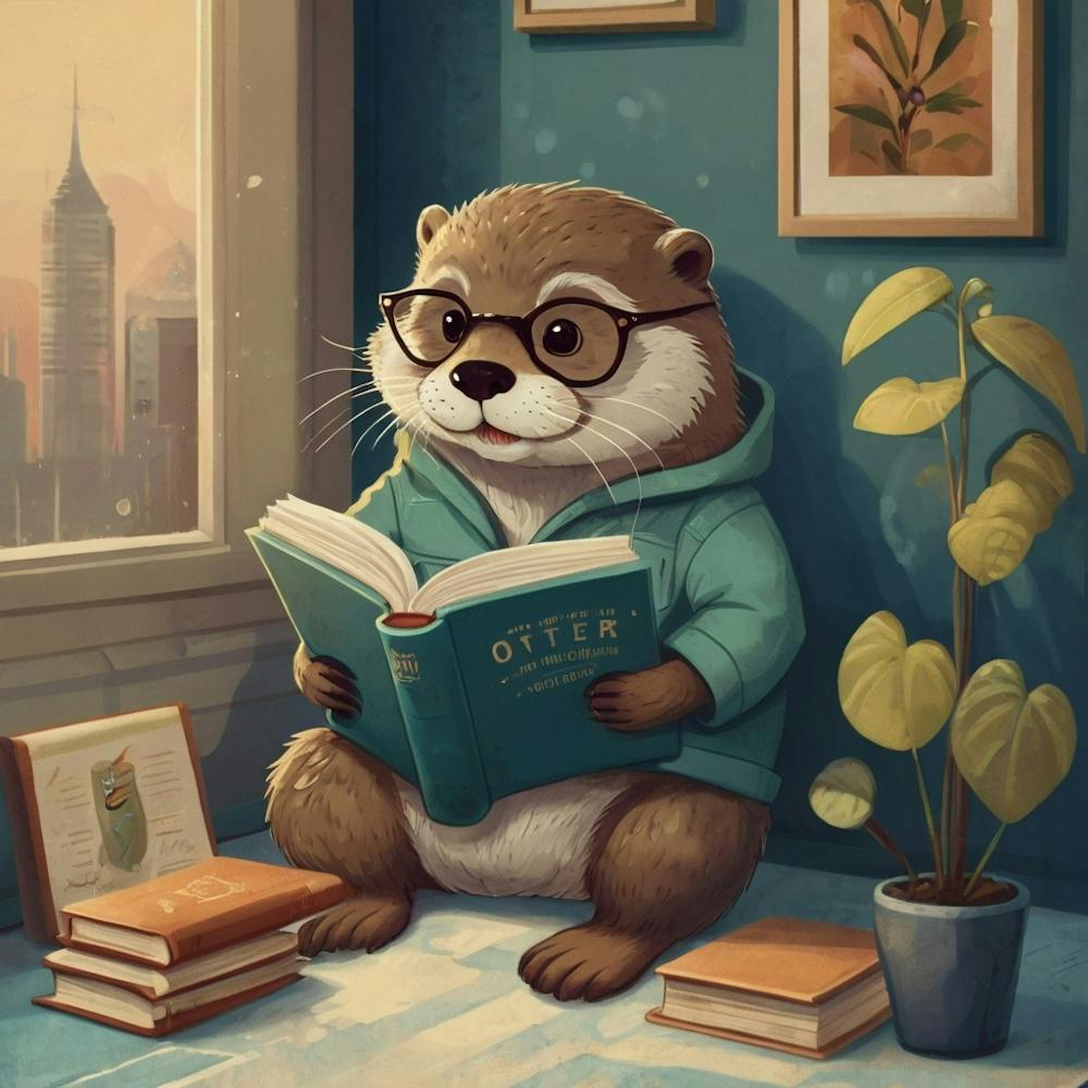 Default Eine skurrile Illustration im Retrostil eines Otters in einem C 0